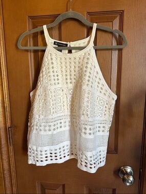 INC International Concepts White Crochet Halter Top, size XL